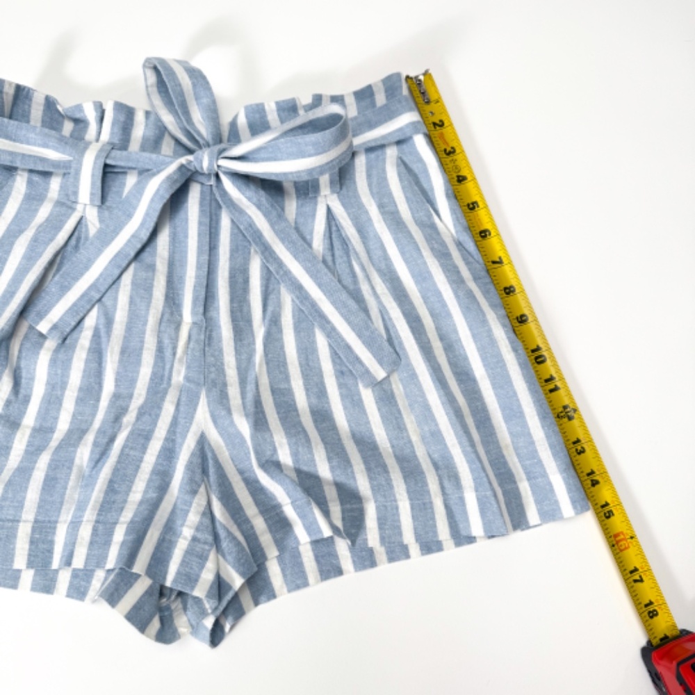 💙 L’AGENCE Alex Paperbag High-Rise Belted Shorts – Blue/White Stripe – Size 4 - Picture 4 of 12